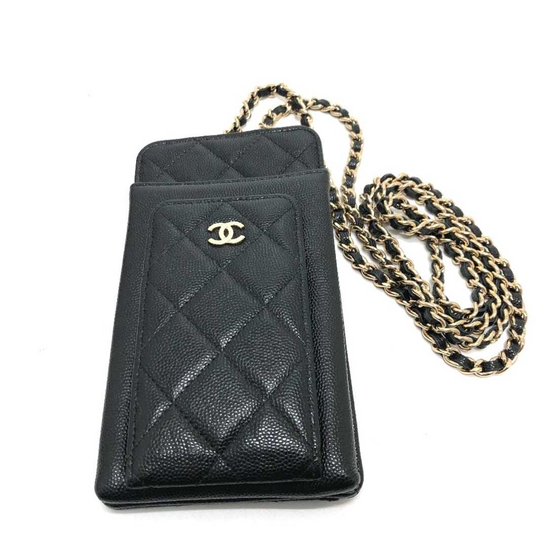 CHANEL(シャネル)のシャネル CHANEL マトラッセ スマートフォンケース ココマーク CC チェーンショルダー/斜め掛け ポーチ キャビアスキン ブラック 美品 レディースのファッション小物(ポーチ)の商品写真