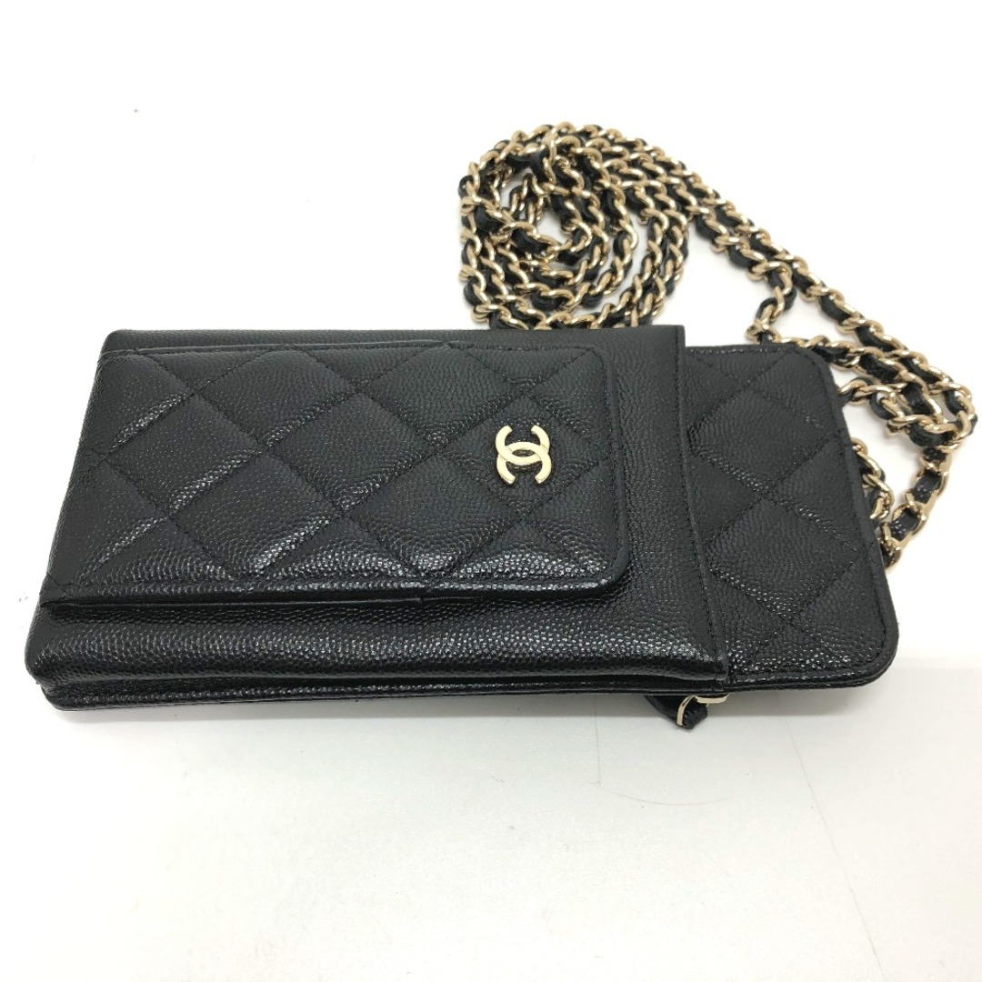 CHANEL(シャネル)のシャネル CHANEL マトラッセ スマートフォンケース ココマーク CC チェーンショルダー/斜め掛け ポーチ キャビアスキン ブラック 美品 レディースのファッション小物(ポーチ)の商品写真