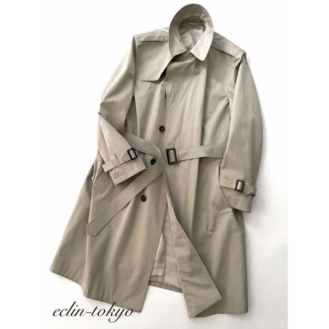 HERMES - 極美品 HERMES ベルテッド トレンチコート ロングE3448 HERMES - 極美品 HERMES ベルテッド トレンチコート ロングE3448