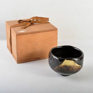茶道具　京焼　富士山絵　黒楽茶碗　時代箱付　V　R5908