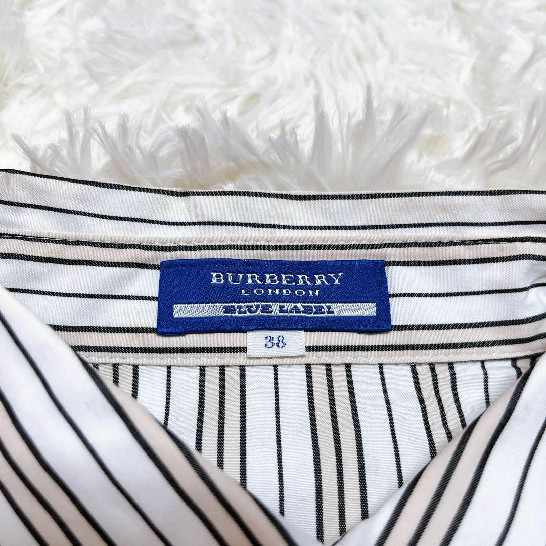 BURBERRY BLUE LABEL(バーバリーブルーレーベル)のBURBERRY BLUE LABEL　ノースリーブ　ストライプシャツ　フリル レディースのトップス(シャツ/ブラウス(半袖/袖なし))の商品写真