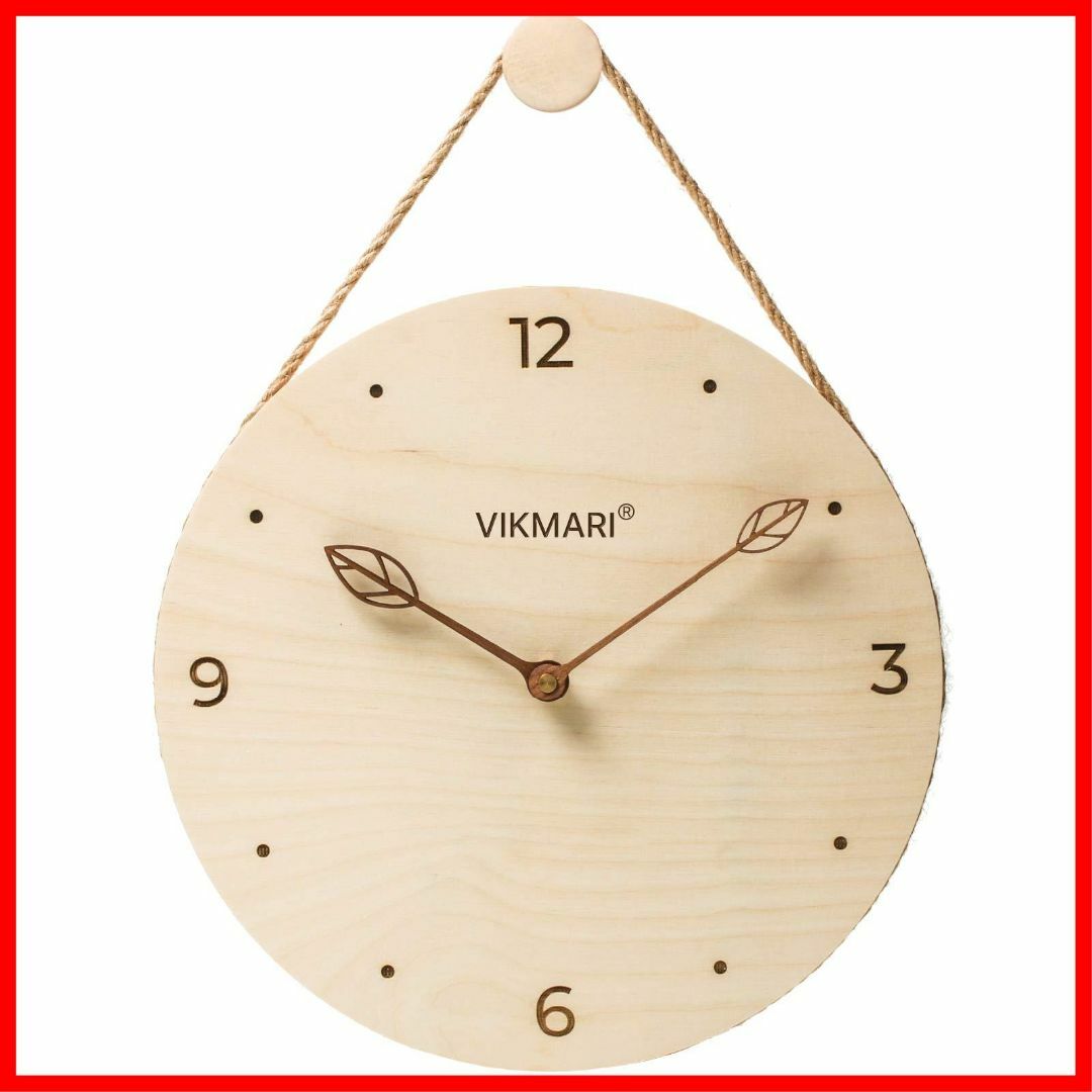 【色:葉っぱ指針タイプ】VIKMARI 北欧風 天然木 円形 壁掛け時計 木製文