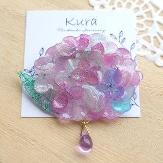 【No.350】雨粒したたる紫陽花ブローチ〈ウォーターブルー〉(コサージュ/ブローチ)