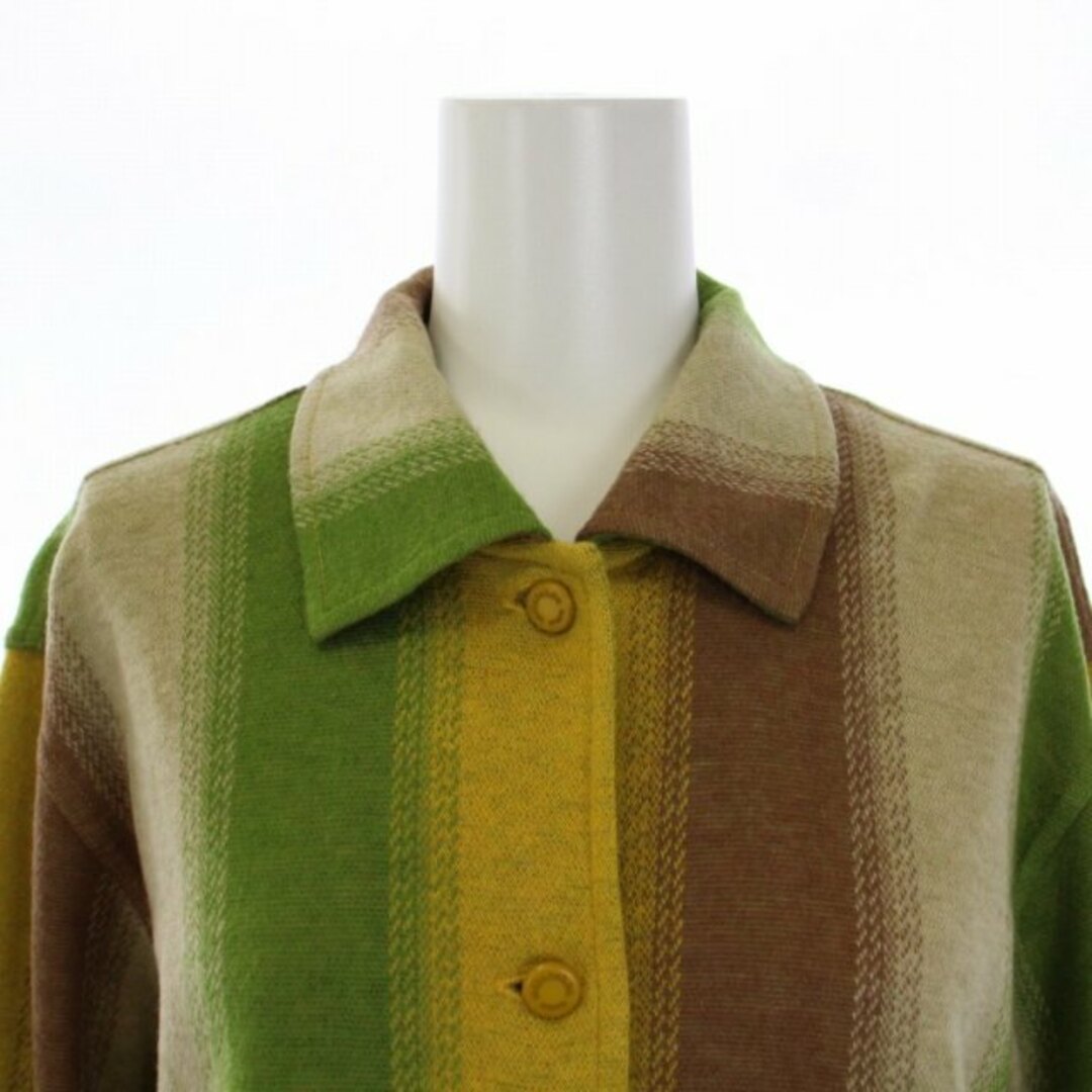 ミラショーン シャツジャケット ストライプ ロゴ刺繍 ウール 40 M 黄 緑