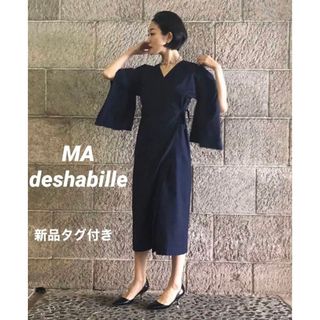 マメ(mame)のMA deshabille CAMELLIA 藍染 エムエーデザビエ 新品 38(ロングワンピース/マキシワンピース)