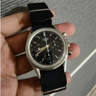 希少美品完品 ホイヤーカレラ 手巻き 1964 復刻 CS3113 クロノグラフ