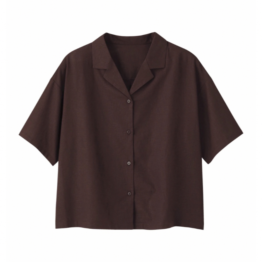 GU(ジーユー)のGU リネンブレンドオープンカラーシャツ(半袖)GN レディースのトップス(シャツ/ブラウス(半袖/袖なし))の商品写真