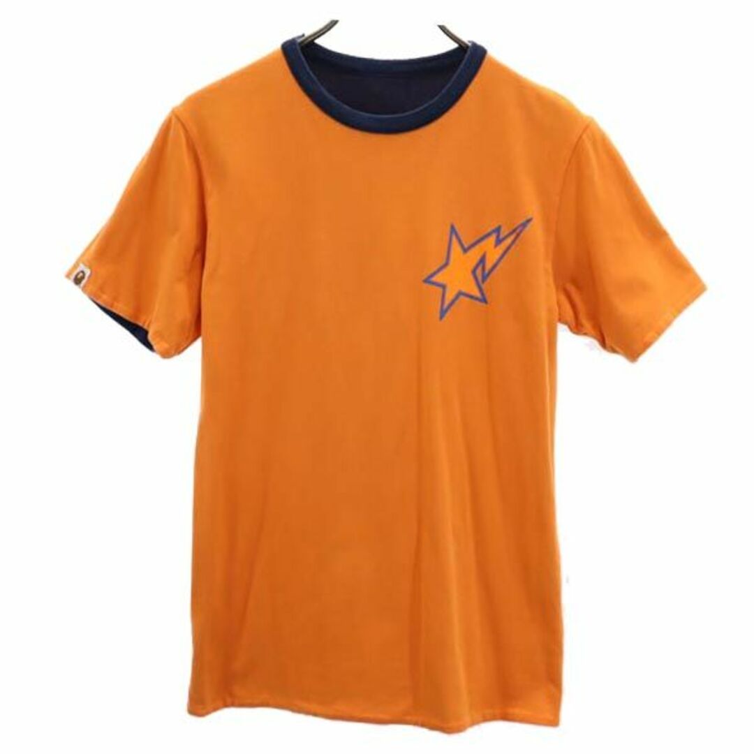 アベイシングエイプ 日本製 リバーシブル プリント 半袖 Tシャツ S オレンジ系 A BATHING APE メンズ   【230616】 メール便可