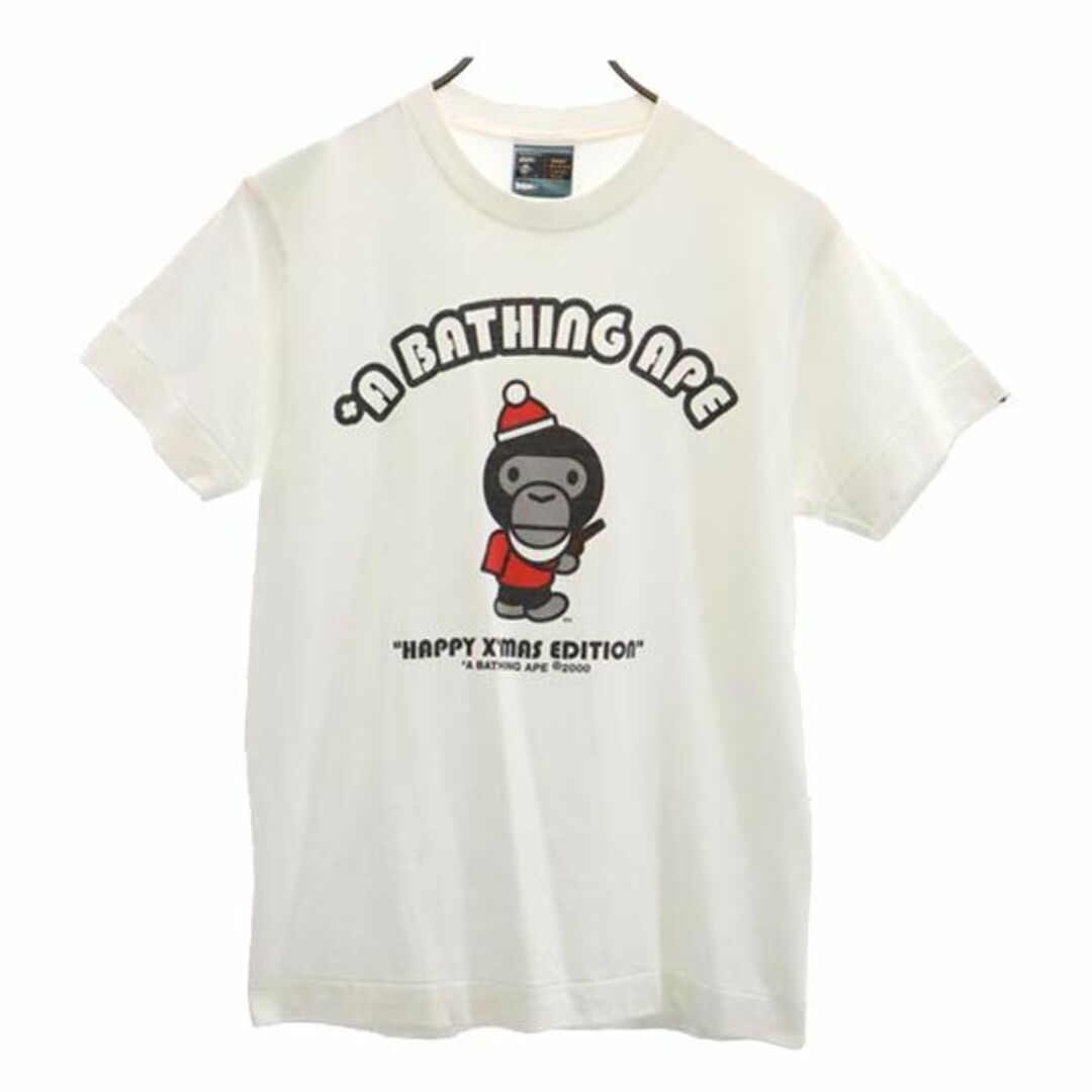 アベイシングエイプ 日本製 プリント 半袖 Tシャツ S 白系 A BATHING APE ロゴ メンズ   【230616】 メール便可