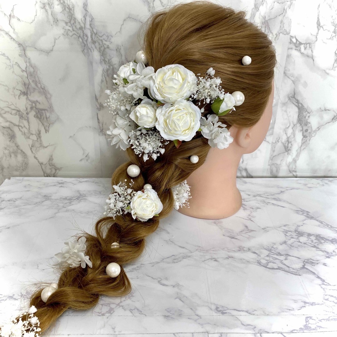 髪飾り 結婚式 成人式 白薔薇 ヘッドドレス