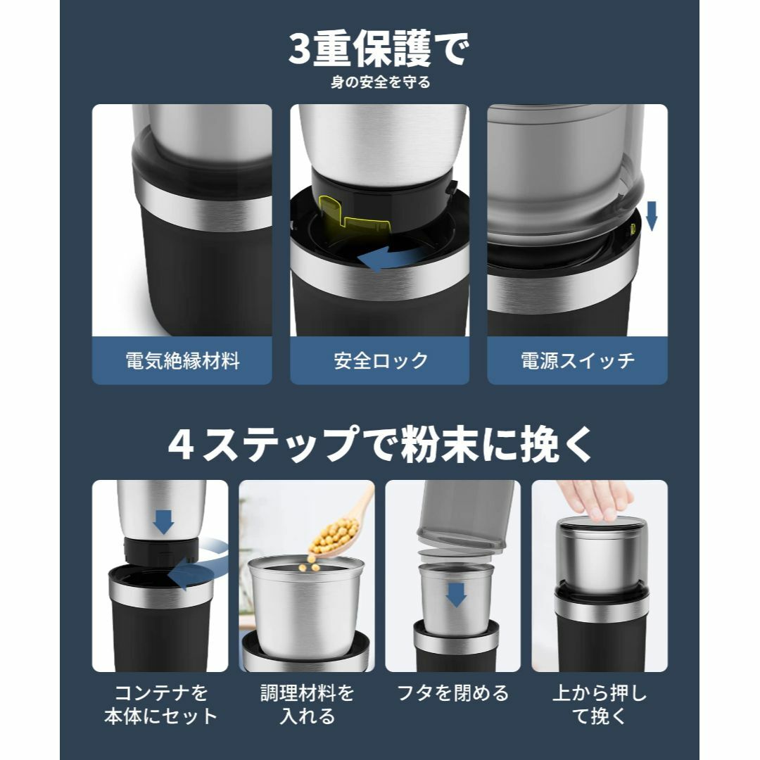 【色: m200b-black】コーヒーミル 電動 カッター コーヒーミル 電動 5