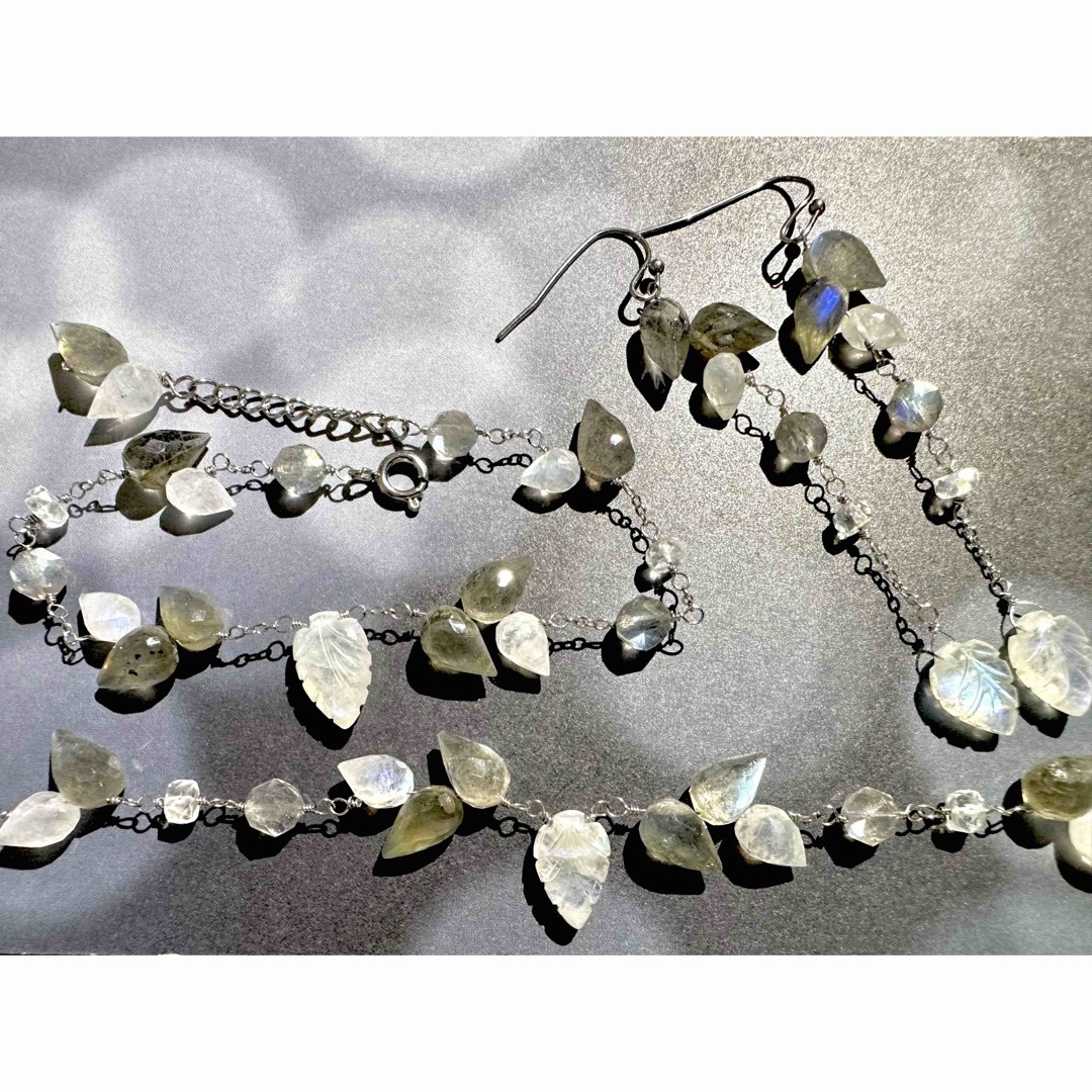 サージカルステンレス ラブラドライト ムーンストーン  ネックレス ハンドメイドのアクセサリー(ネックレス)の商品写真