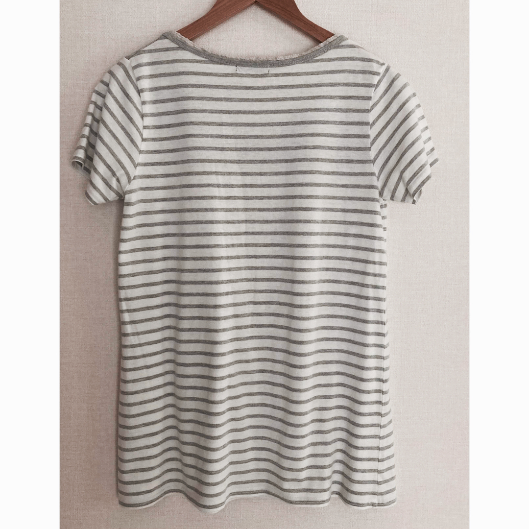 半袖　カットソー　Tシャツ　グレーボーダー　M メンズのトップス(Tシャツ/カットソー(半袖/袖なし))の商品写真