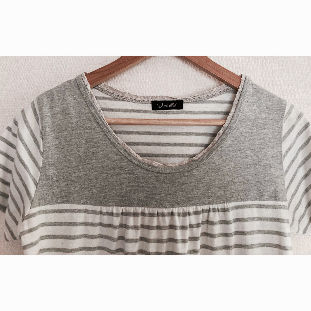 半袖　カットソー　Tシャツ　グレーボーダー　M メンズのトップス(Tシャツ/カットソー(半袖/袖なし))の商品写真