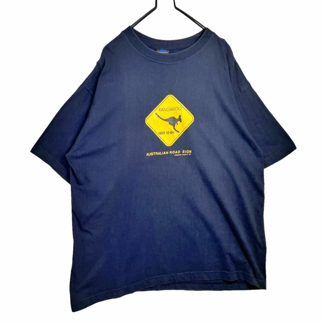 【アメリカ❗️】90sプリントロゴ半袖Tシャツ　青ロゴ　グレーLビッグサイズ