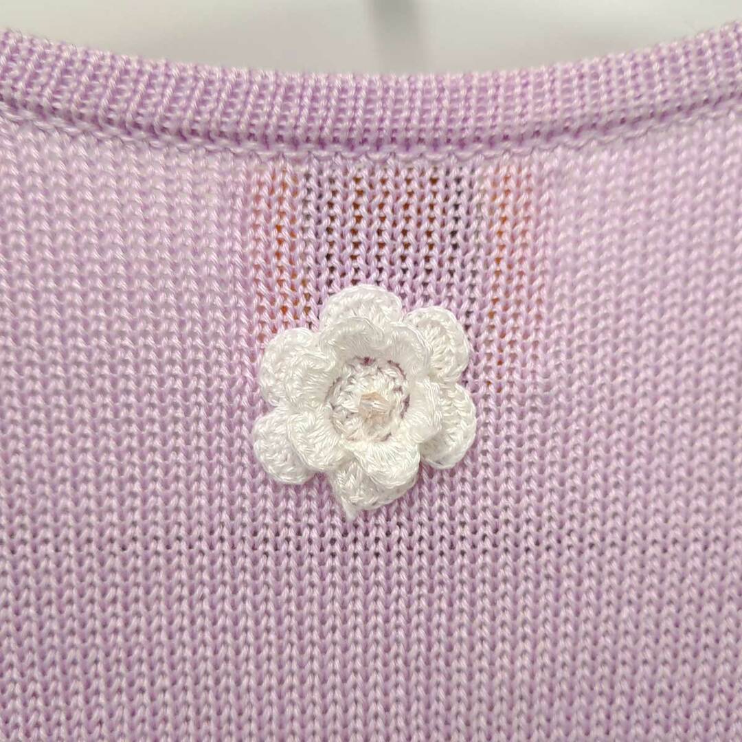 アルパカロイヤル ニットカーディガン 刺繍 花柄 M ピンク
