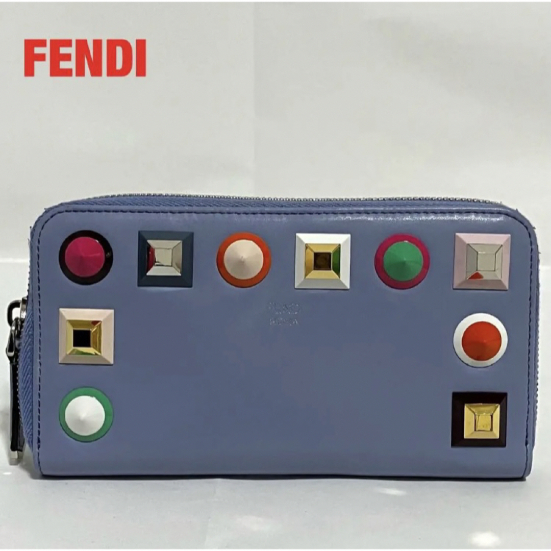 【希少】FENDI　フェンディ　長財布　レザー　レインボースタッズ　キシガラス