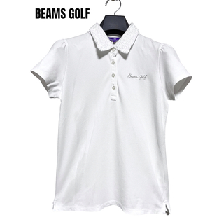 ビームス(BEAMS)の匿名発送　美品　BEAMS GOLF ラメロゴ　ポロシャツ　サイズM ホワイト(ウエア)