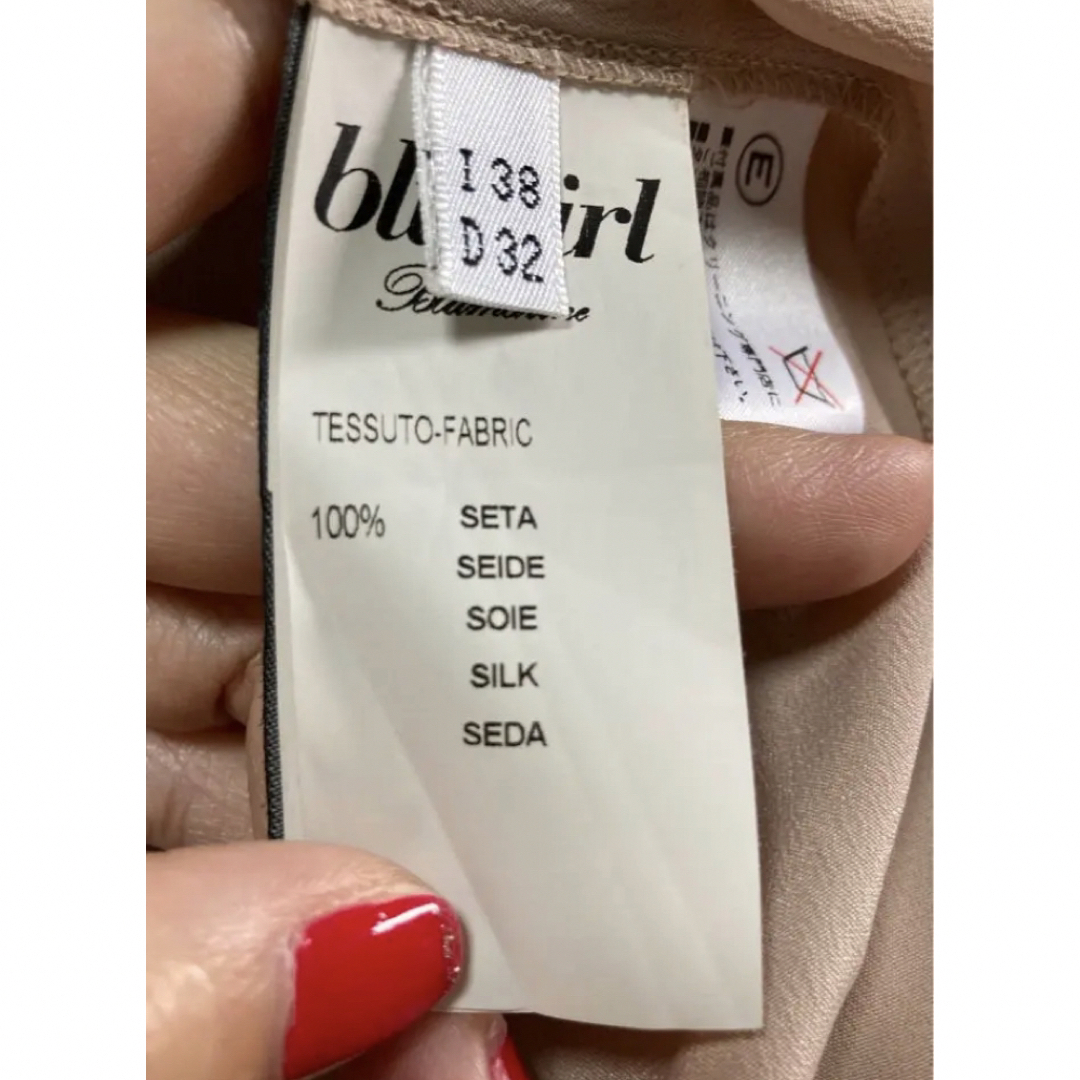 美品ブルーガールシルク100シフォン薔薇柄フリルワンピース38/ダスティピンク系