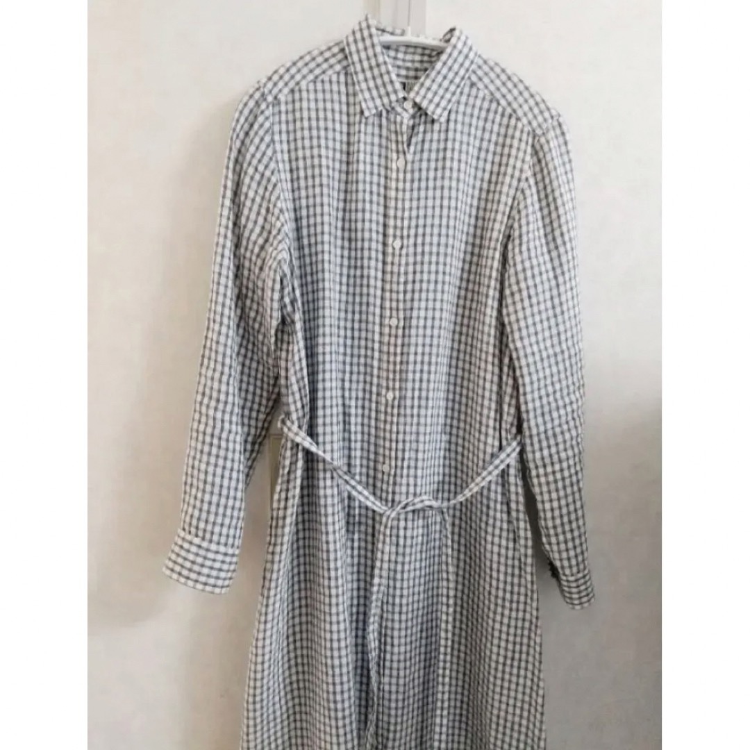 nest Robe(ネストローブ)の【美品】アダムエロペ　アイリッシュリネン100% チェック　爽やか　春・夏・秋 レディースのワンピース(ロングワンピース/マキシワンピース)の商品写真