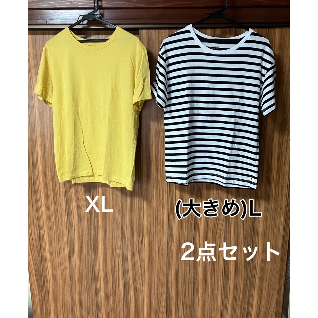 GU(ジーユー)のGU Tシャツ 2点セット イエロー＆白と黒のボーダー レディースのトップス(Tシャツ(半袖/袖なし))の商品写真