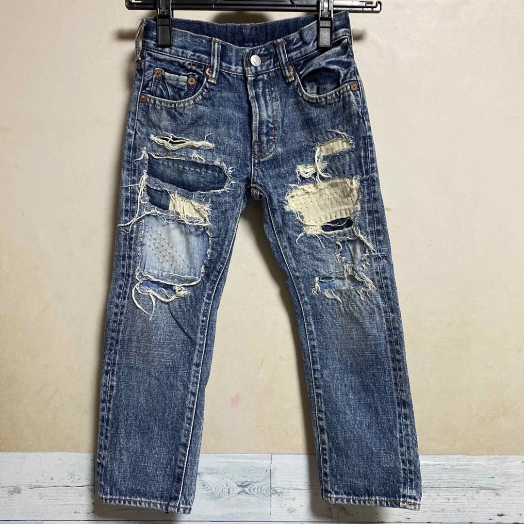 DENIM DUNGREE/ダメージ加工デニムパンツ120/デニムダンガリー