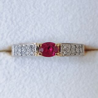 ダイヤモンド×ルビー リング K18YG Pt900 0.37ct 3.7g(リング(指輪))