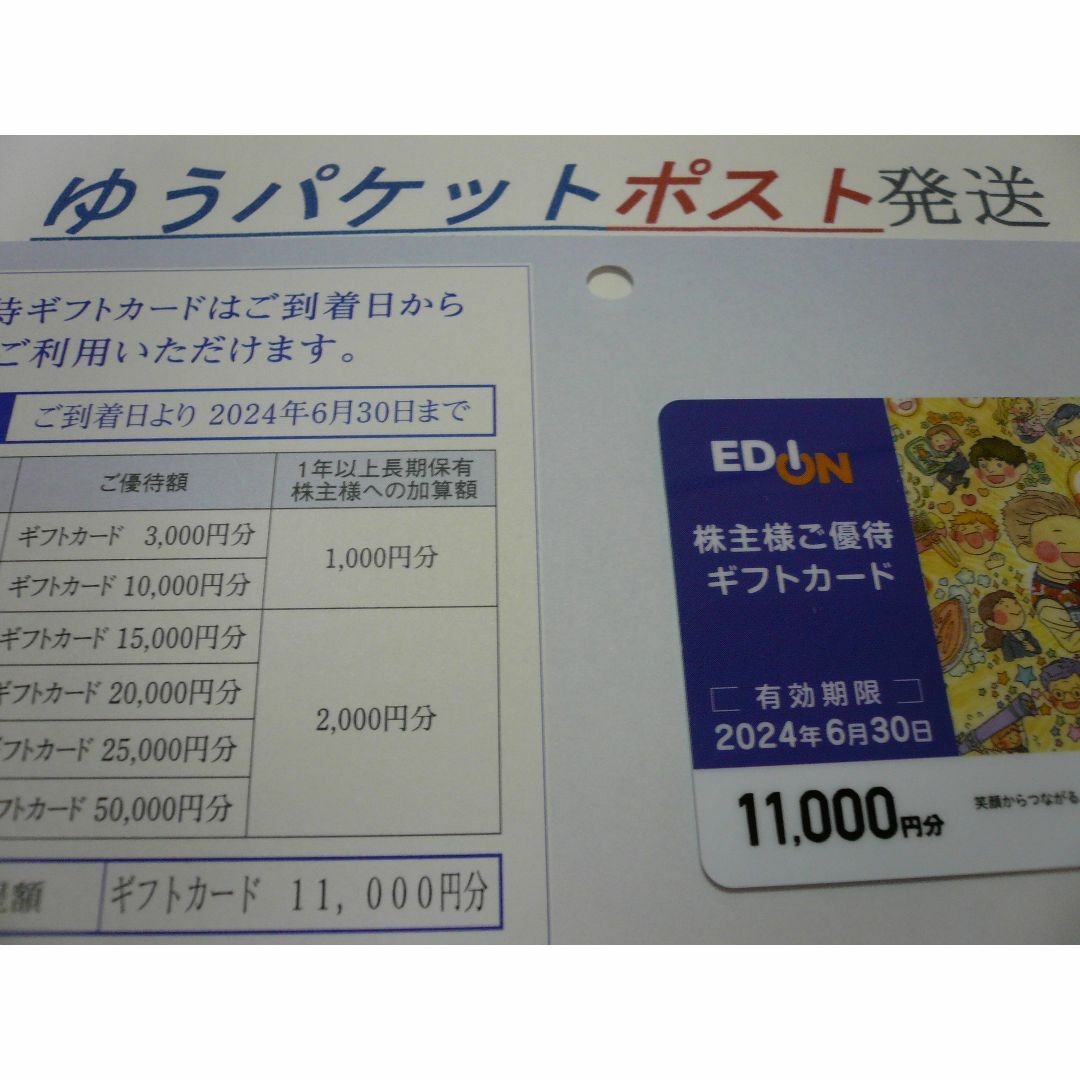 最新売れ筋 エディオンEDION株主優待カード11000円分1枚24年6/30