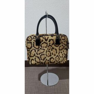 美品 フェンディ レオパード 柄 キャンバス レザー ブラウン トラベルバッグ ハンドバッグ 茶 0127  FENDI