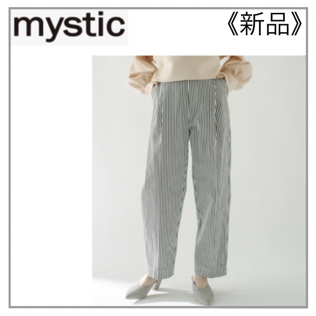 mystic(ミスティック)のmystic・【黒（1）】タックパンツ ストライプ柄 レディースのパンツ(カジュアルパンツ)の商品写真