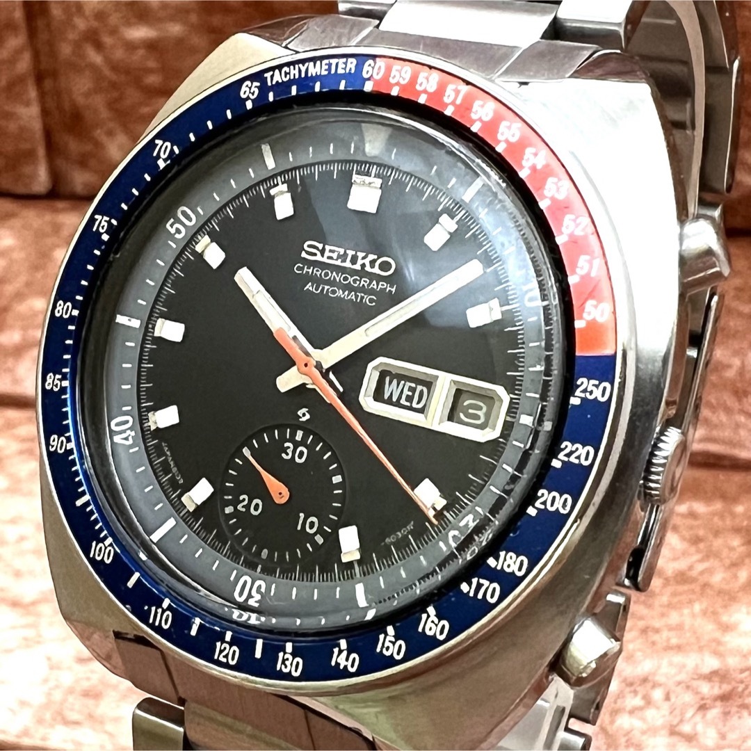 【人気】SEIKO/セイコースピードタイマー/自動巻/ペプシベゼル/一つ目クロノ約40mmラグ幅