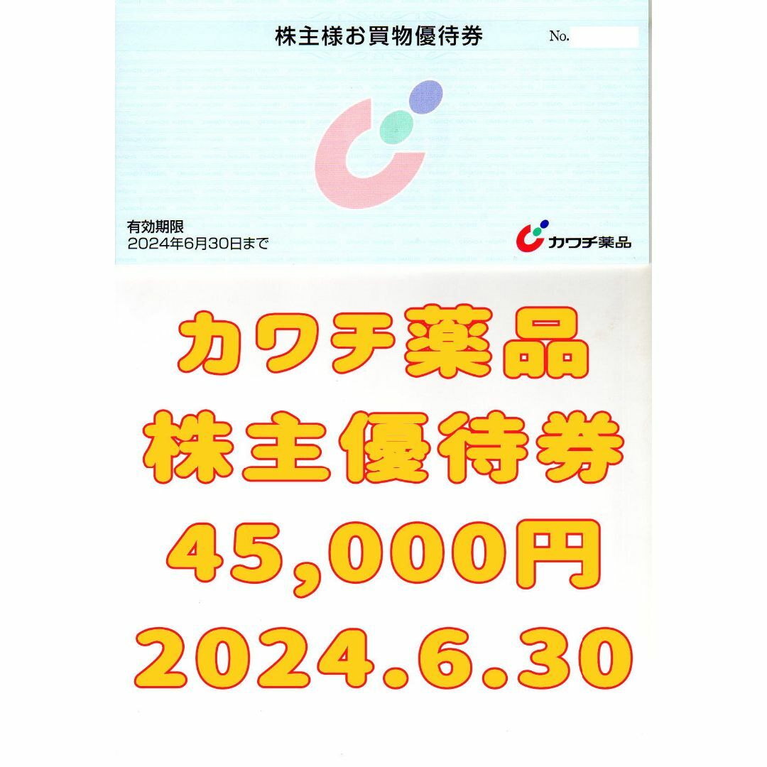 カワチ薬品　株主優待　45,000円分チケット