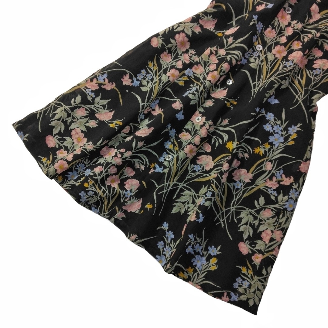 ジェイプレス ✿ 花柄 シャツワンピース M 半袖 ブラック カラフル 総柄
