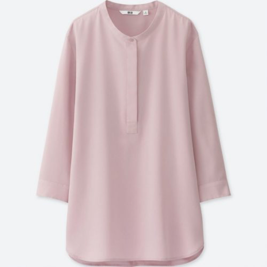 UNIQLO レーヨンエアリースキッパーカラーブラウス（7分袖）　薄ピンク M