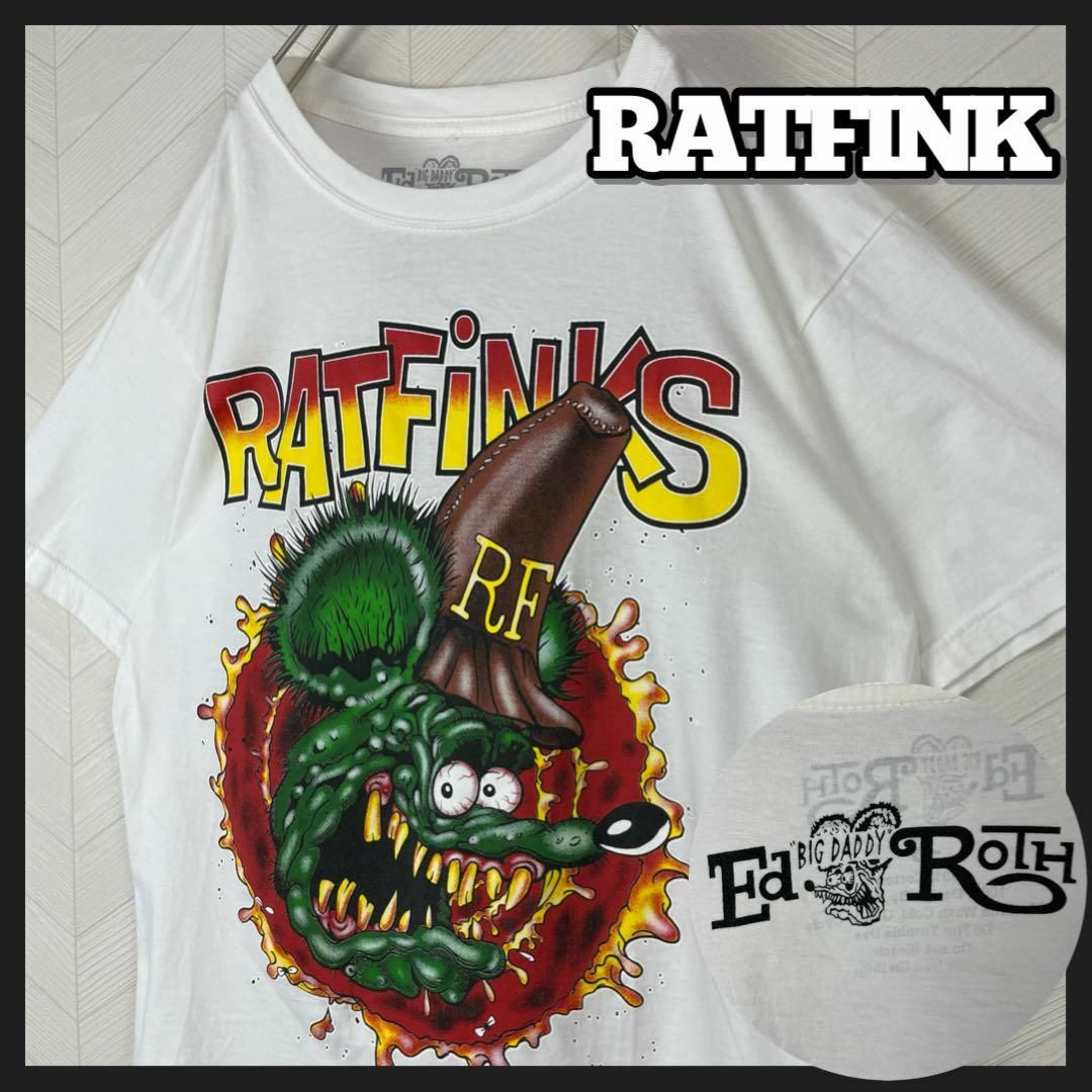 RATFINK ラットフィンク Tシャツ 半袖 キャラ ネズミ 両面プリント 白