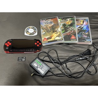 プレイステーションポータブル(PlayStation Portable)のPSP 3000 ブラック レッド 付属品付き(携帯用ゲーム機本体)