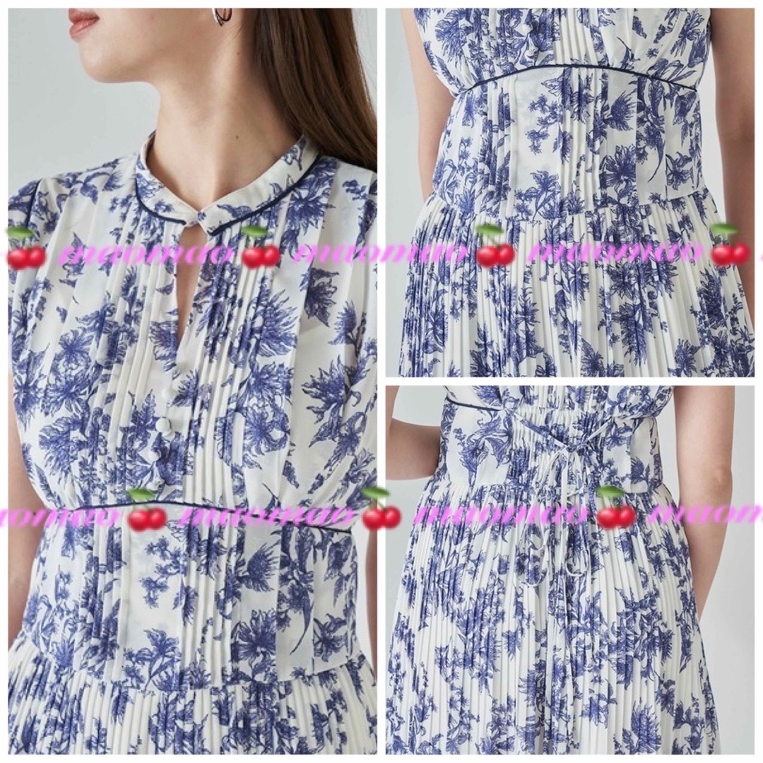 新品・未使用 SNIDEL プリントプリーツワンピース NAVY 00