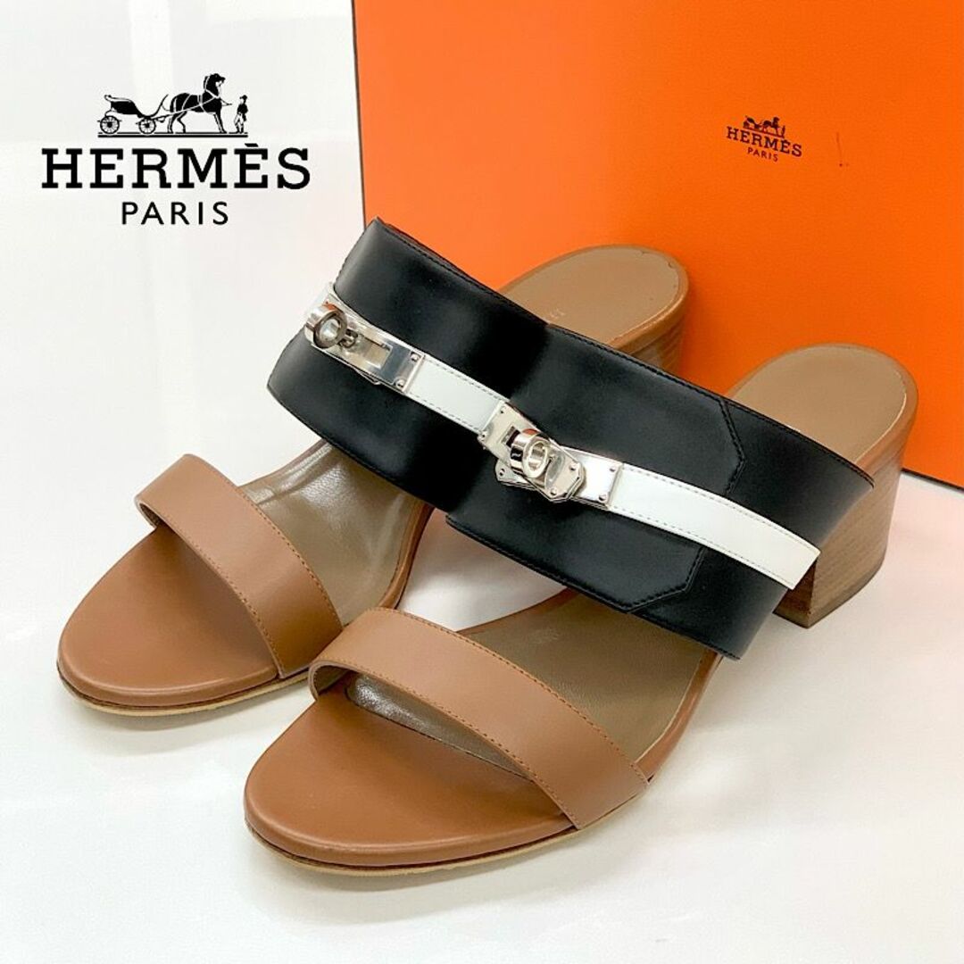 Hermes(エルメス)の5066 エルメス オヴァシオン レザー ケリー金具 サンダル ブラウン ブラッ レディースの靴/シューズ(サンダル)の商品写真