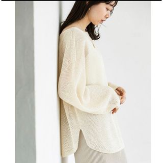 NOBLE 23ss完売ベージュペーパーヤーンカノコ Back Vプルオーバー