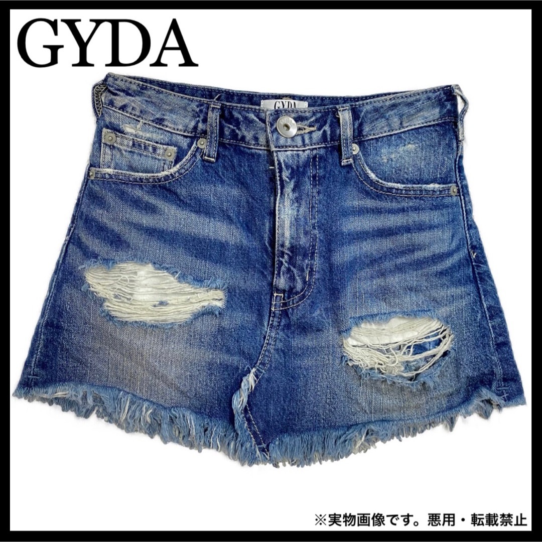 GYDA ダメージ ブルー デニム ショートパンツ ミニスカート ショーパン詳細