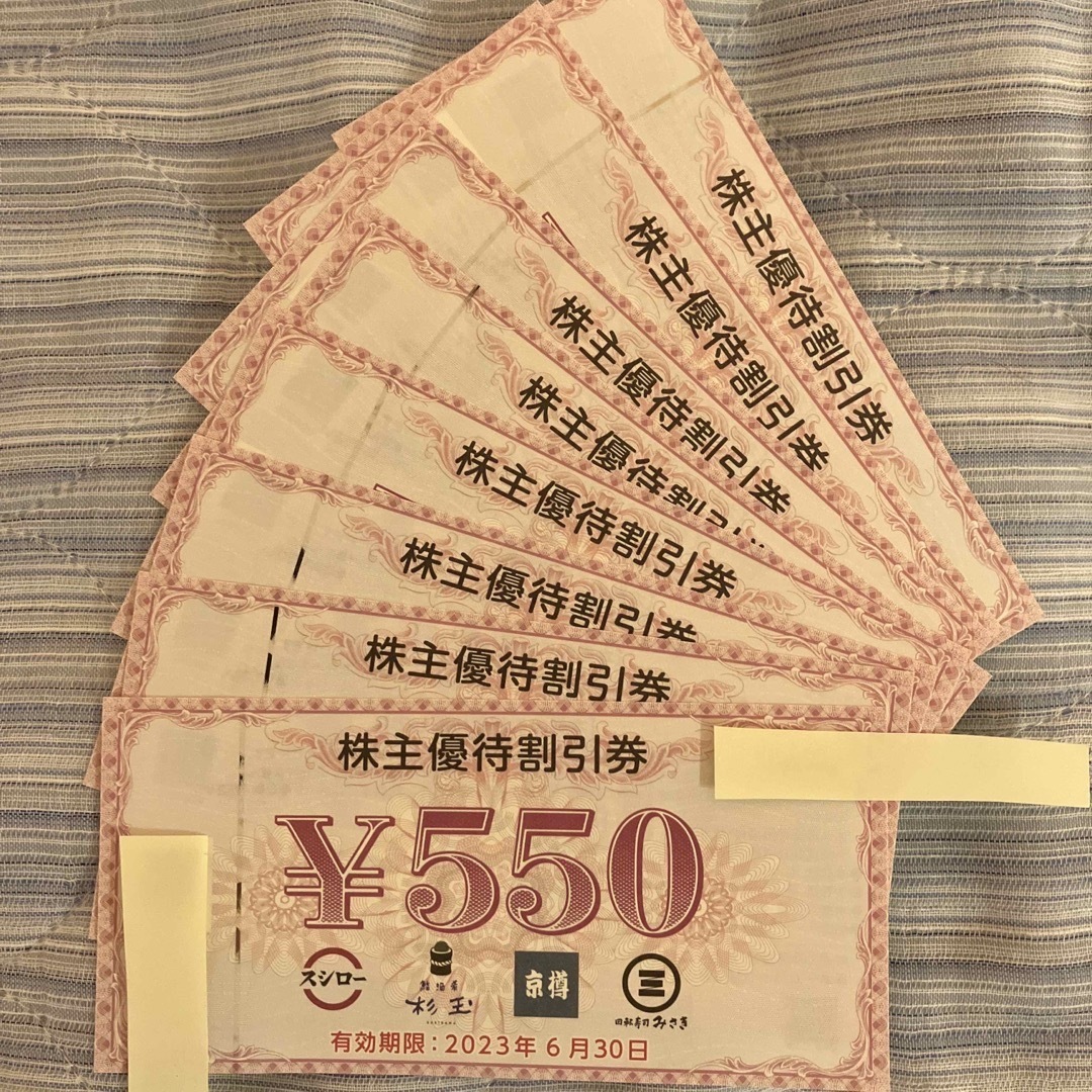スシロー　株主優待割引券　550円×5枚