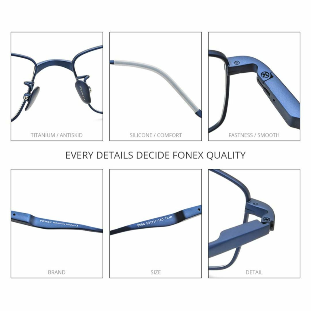 【色: シルバー】FONEX 男性用チタンフレーム、角型メガネ、近視メガネ 85 1