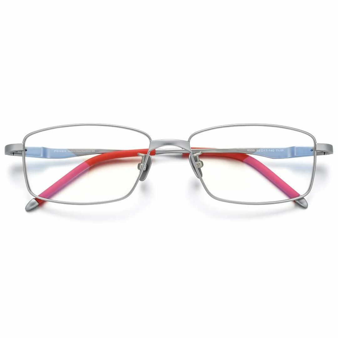 【色: シルバー】FONEX 男性用チタンフレーム、角型メガネ、近視メガネ 85 2