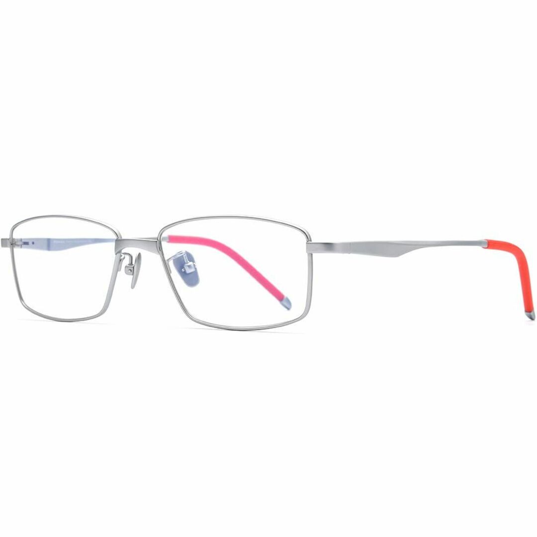 【色: シルバー】FONEX 男性用チタンフレーム、角型メガネ、近視メガネ 85
