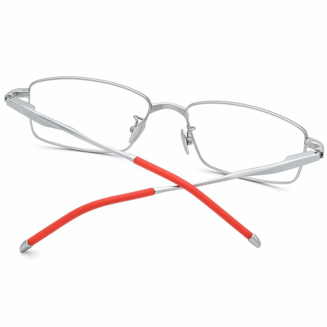 【色: シルバー】FONEX 男性用チタンフレーム、角型メガネ、近視メガネ 85 5