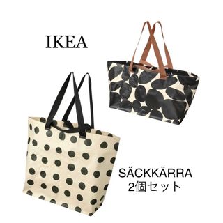 イケア(IKEA)のIKEA セックシェラ　キャリーバッグ　水玉模様/オフホワイトブラック　2個(エコバッグ)