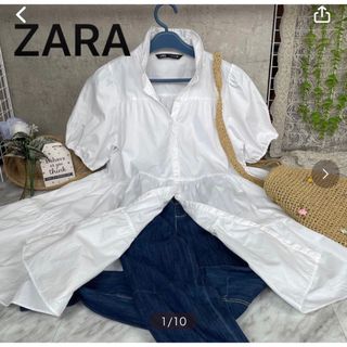 ザラ(ZARA)のZARA ティアードワンピ　フレアーワンピース　白　ホワイト　チュニック　半袖　(ロングワンピース/マキシワンピース)