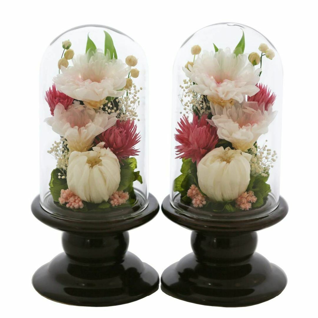 アートフォーシーズン 仏花 茶系ミニ輪菊glass 対デザイン２個SETピンクガラス陶器製1個あたり寸法cm