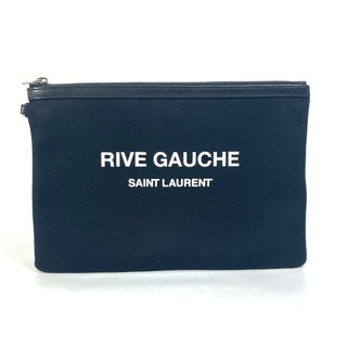 サンローラン(Saint Laurent)のサンローランパリ SAINT LAURENT PARIS RIVE GAUCHE リヴゴーシュ 581369 ポーチ カバン バイカラー クラッチバッグ キャンバス/レザー ブラック 美品(セカンドバッグ/クラッチバッグ)