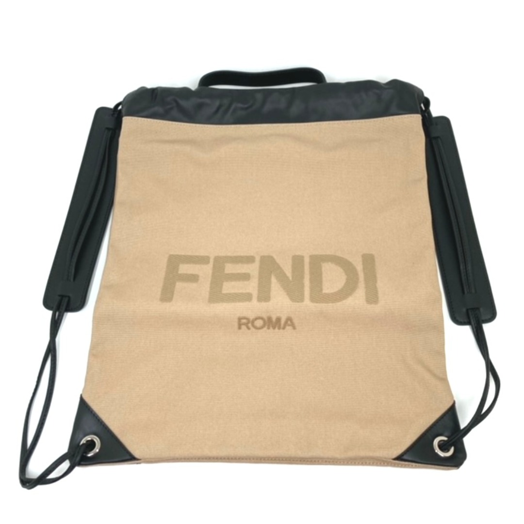 フェンディ FENDI ロゴ 7VZ057 ナップサック バックパック カバン 2WAY ハンドバッグ リュックサック キャンバス/レザー ベージュ 未使用